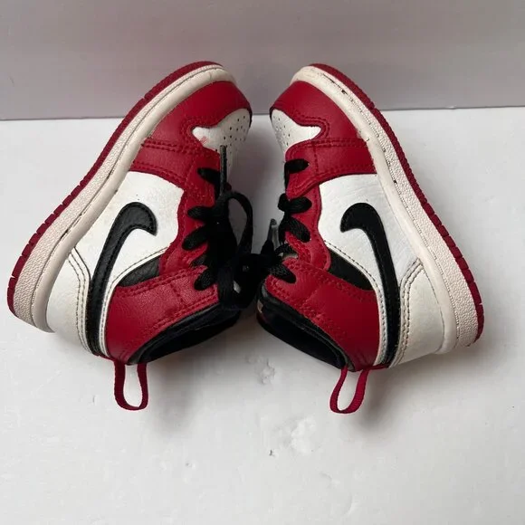 Kids Jordan 1 Red White with Black Swoosh Shoes Size 5C Black Laces - Picture 10 of 12
